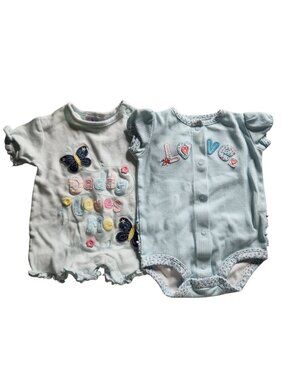 Baby Girl One Piece Outfits Summer Ruffles Blue White Size 0-3 Mo & 6 Months
